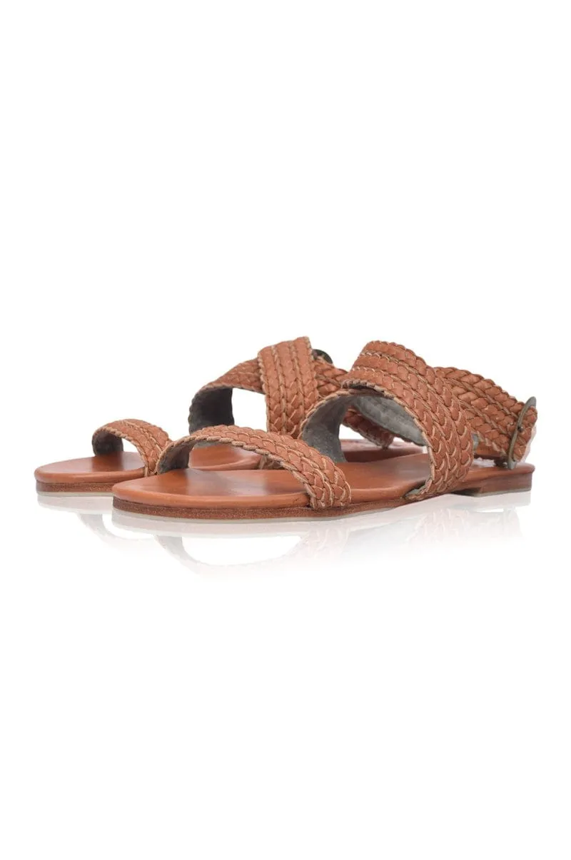 Orra Greek Leather Sandals in Dark Tan
