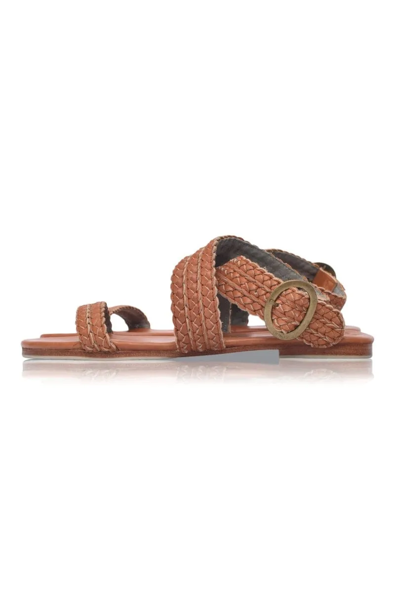 Orra Greek Leather Sandals in Dark Tan