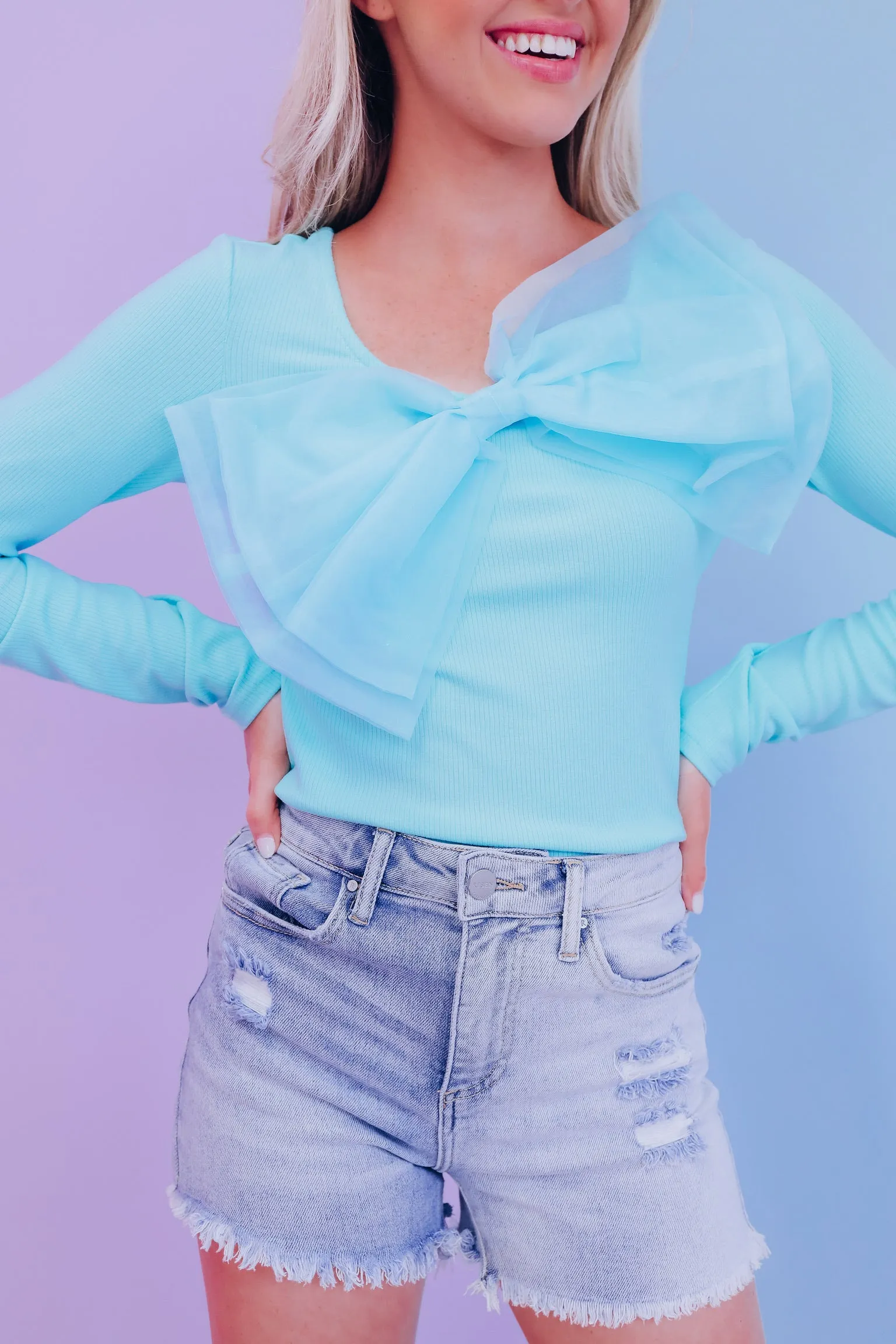 Oslo Organza Bow Top - Light Blue