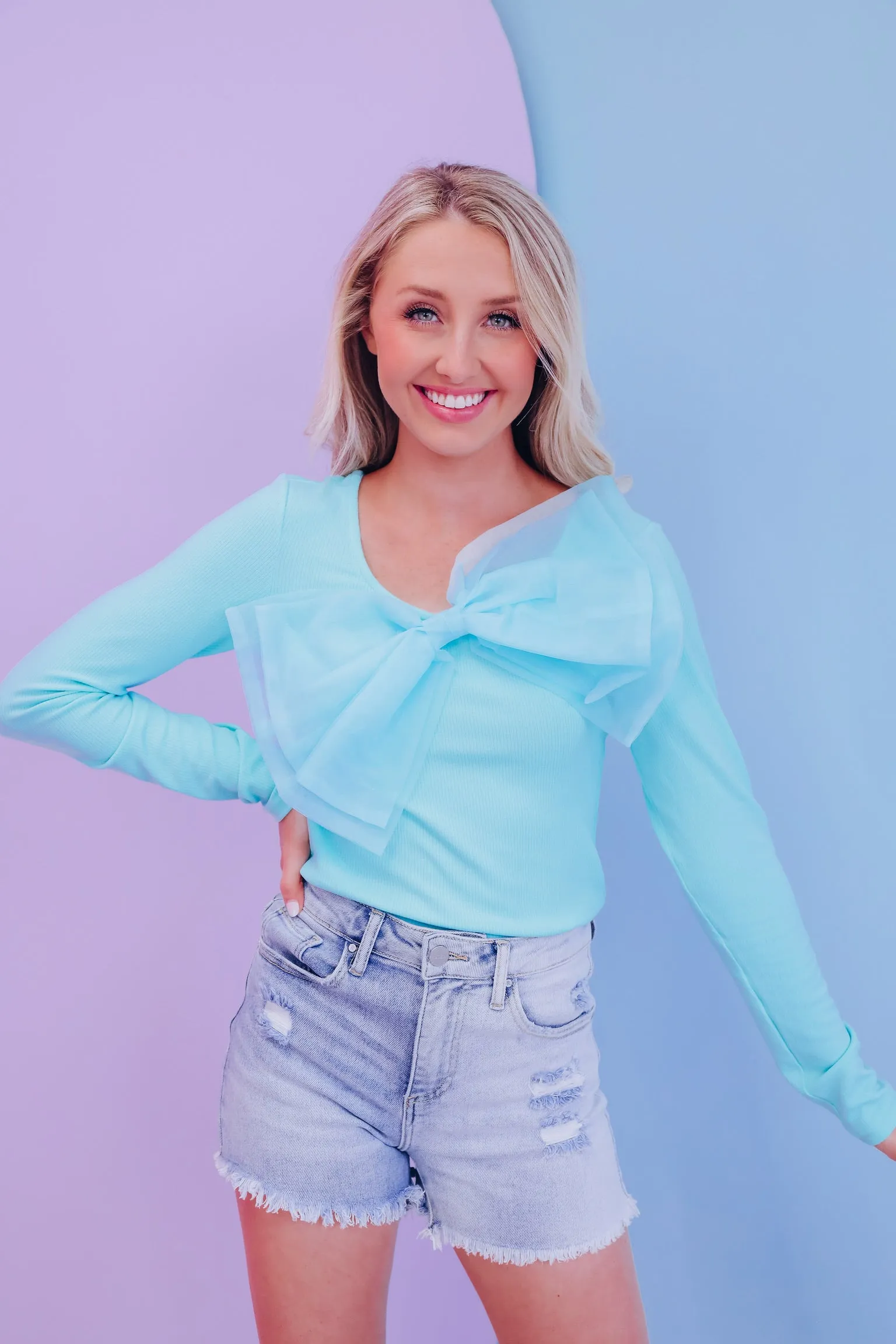 Oslo Organza Bow Top - Light Blue