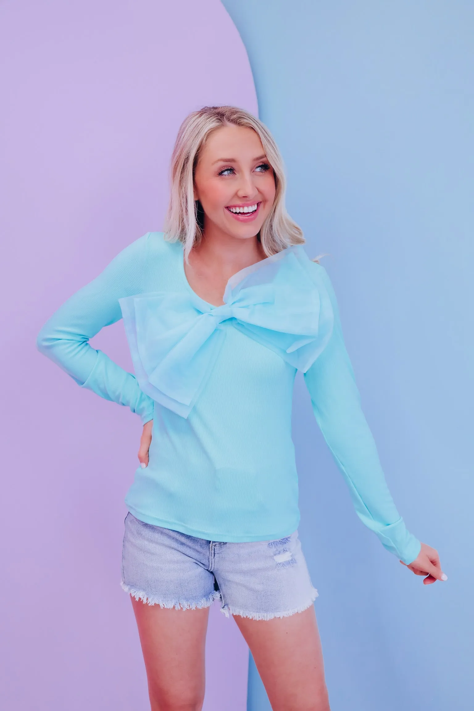 Oslo Organza Bow Top - Light Blue