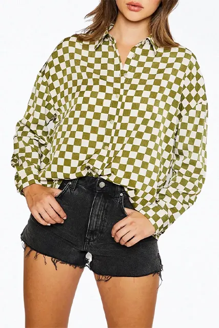 OVERSIZED CHECKERED-PRINT WOVEN SHIRT