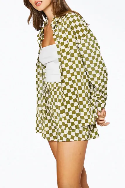 OVERSIZED CHECKERED-PRINT WOVEN SHIRT