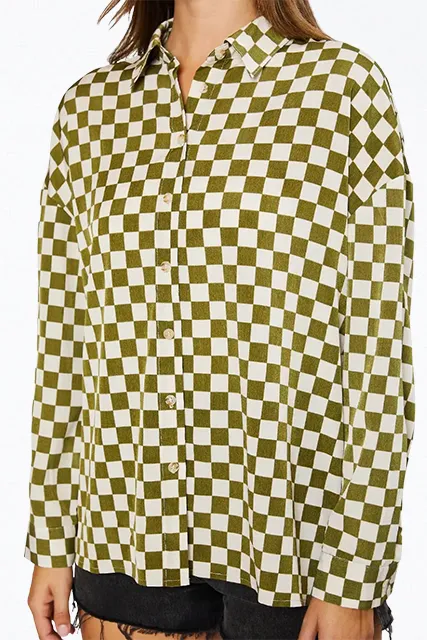 OVERSIZED CHECKERED-PRINT WOVEN SHIRT