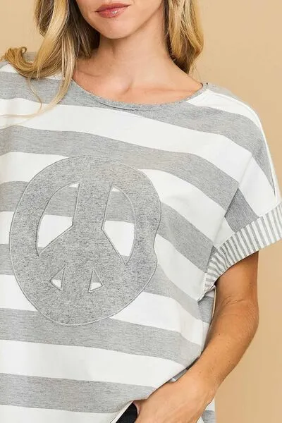 Peaceful Vibes Only Patch Striped French Terry Top