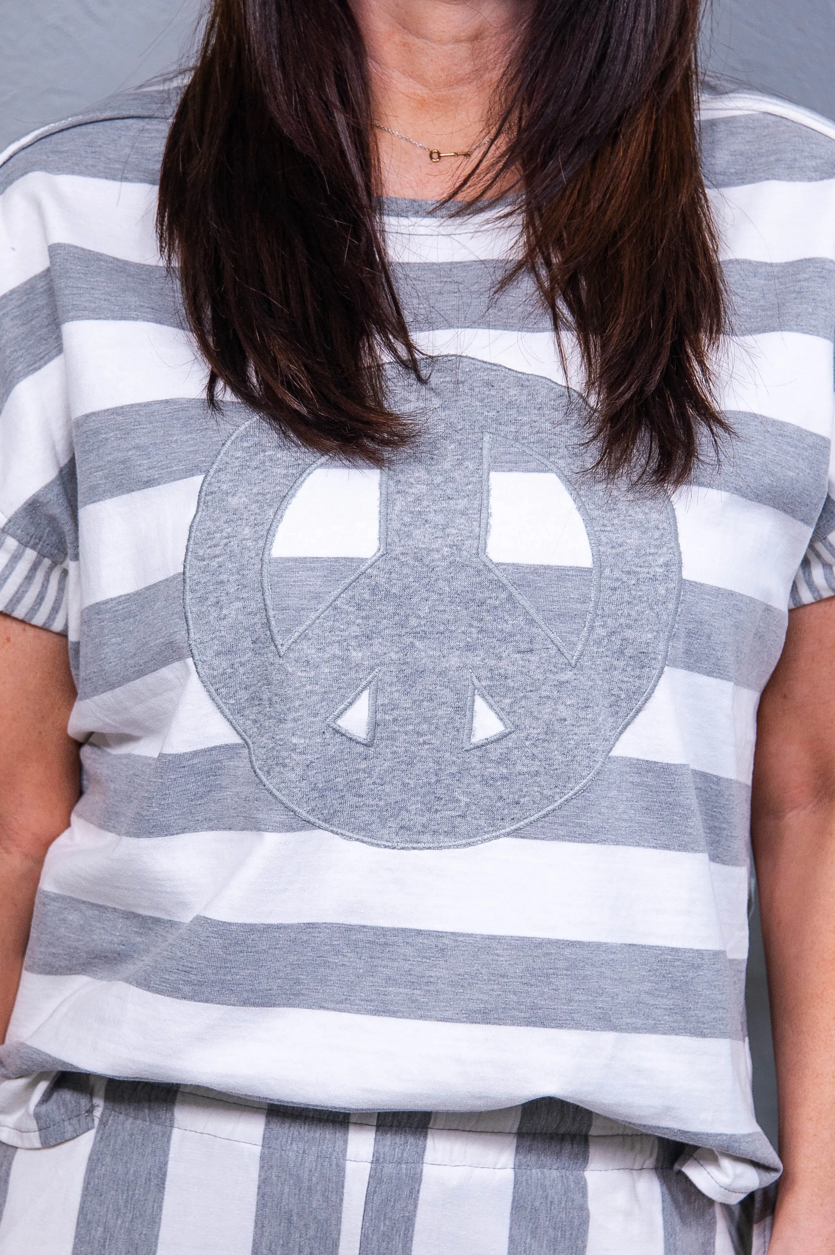 Peaceful Vibes Only Patch Striped French Terry Top