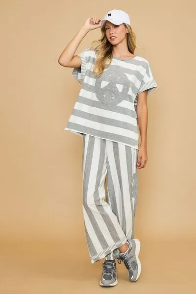 Peaceful Vibes Only Patch Striped French Terry Top