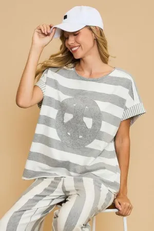 Peaceful Vibes Only Patch Striped French Terry Top
