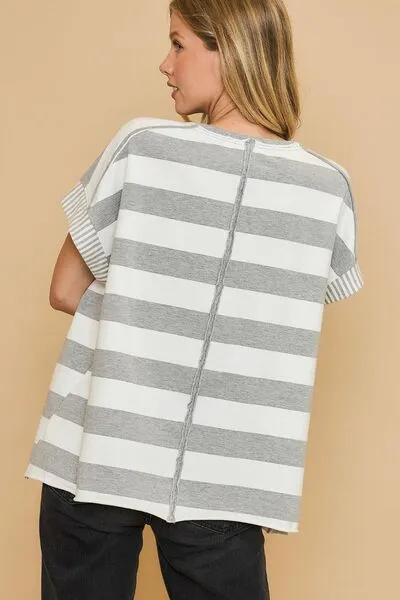 Peaceful Vibes Only Patch Striped French Terry Top