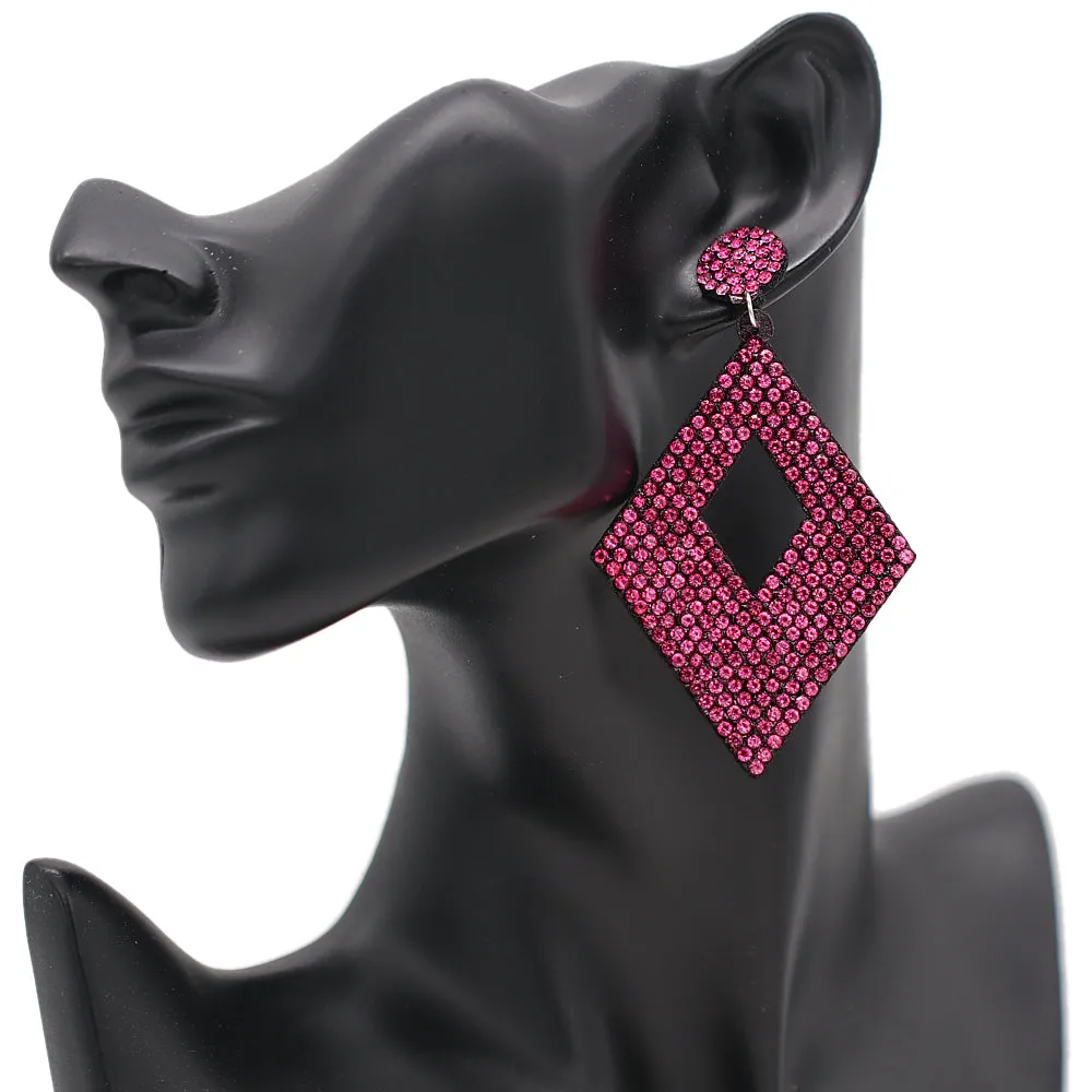 Pink Rhinestone Rhombus Felt Earrings