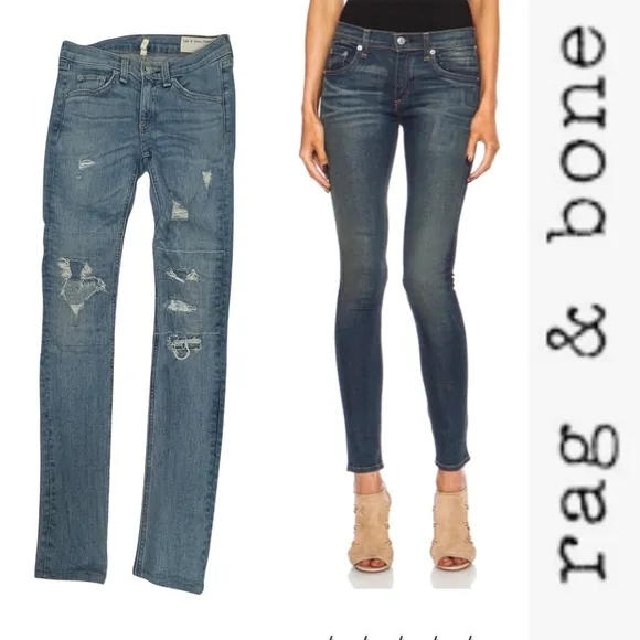 Rag   Bone Super Skinny Distressed Destructed Jeans 25