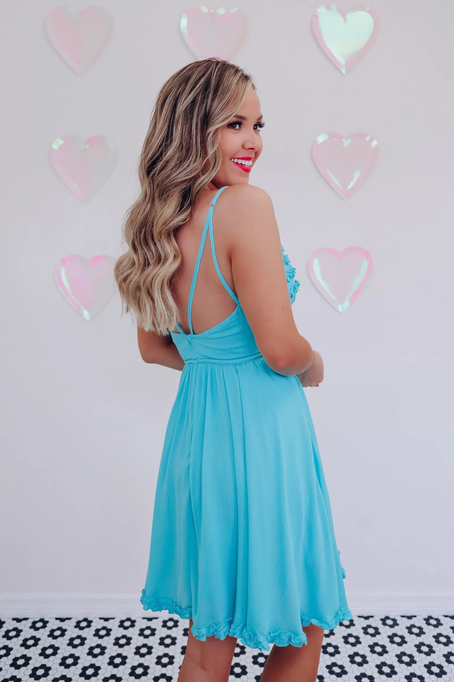 Rayna Ruffled Plisse Sun Dress - Aqua