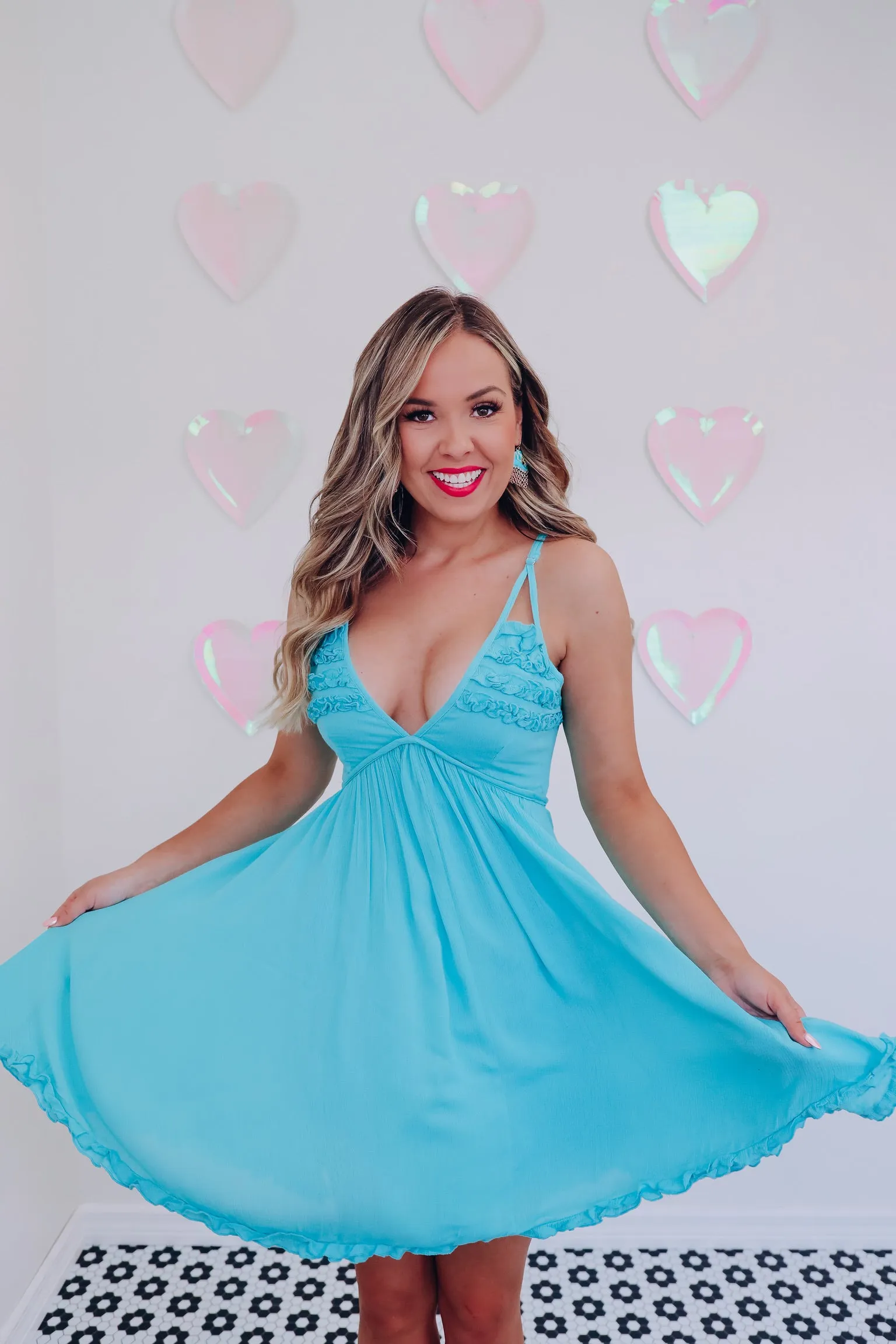 Rayna Ruffled Plisse Sun Dress - Aqua