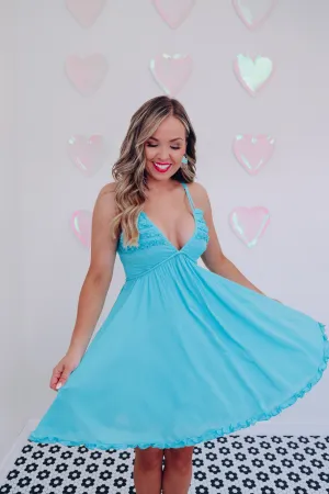 Rayna Ruffled Plisse Sun Dress - Aqua