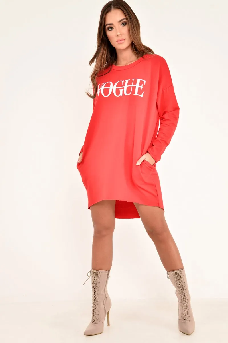 Red Vogue Slogan Oversized Jumper - Bray
