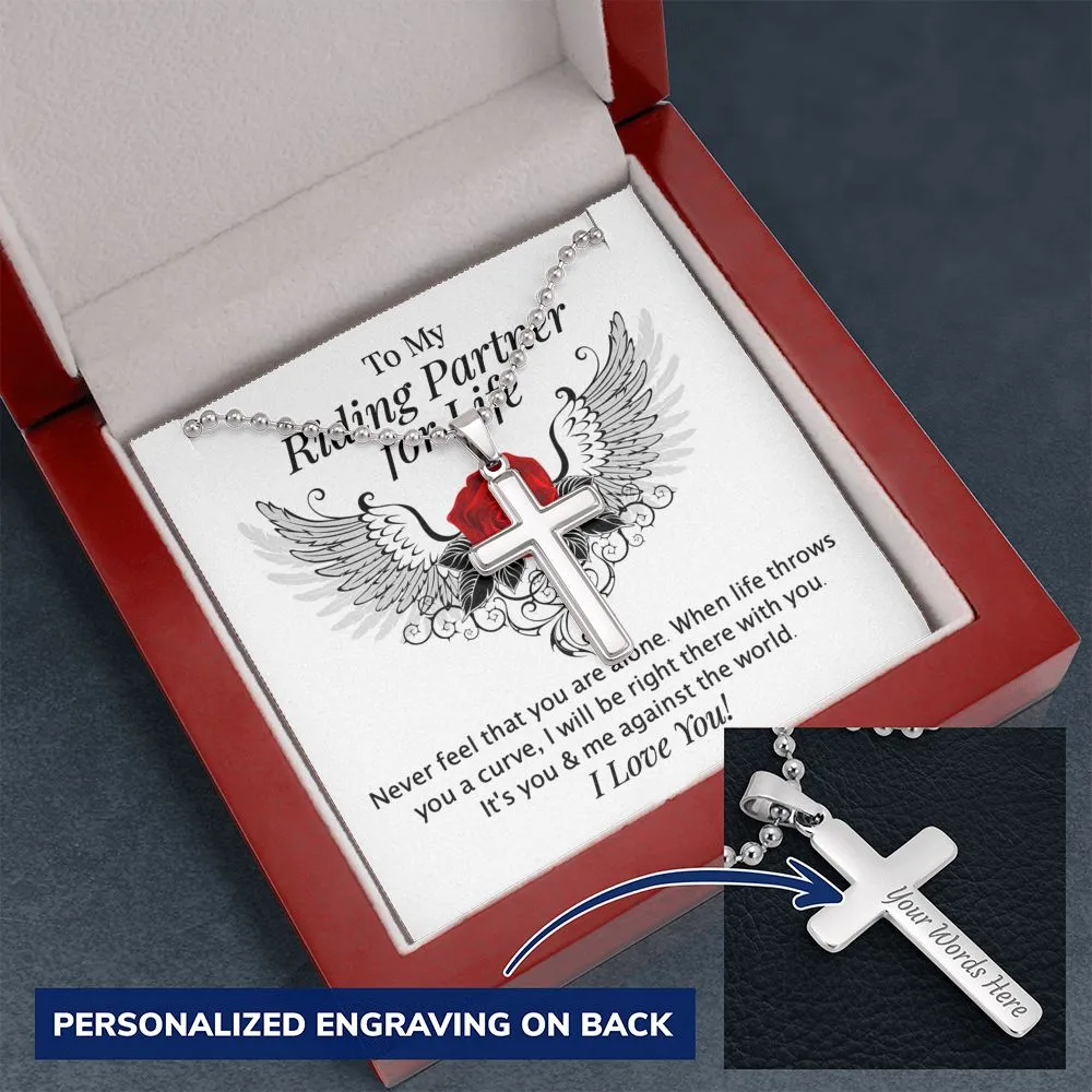 Riding Partner for Life Engraved Cross Necklace