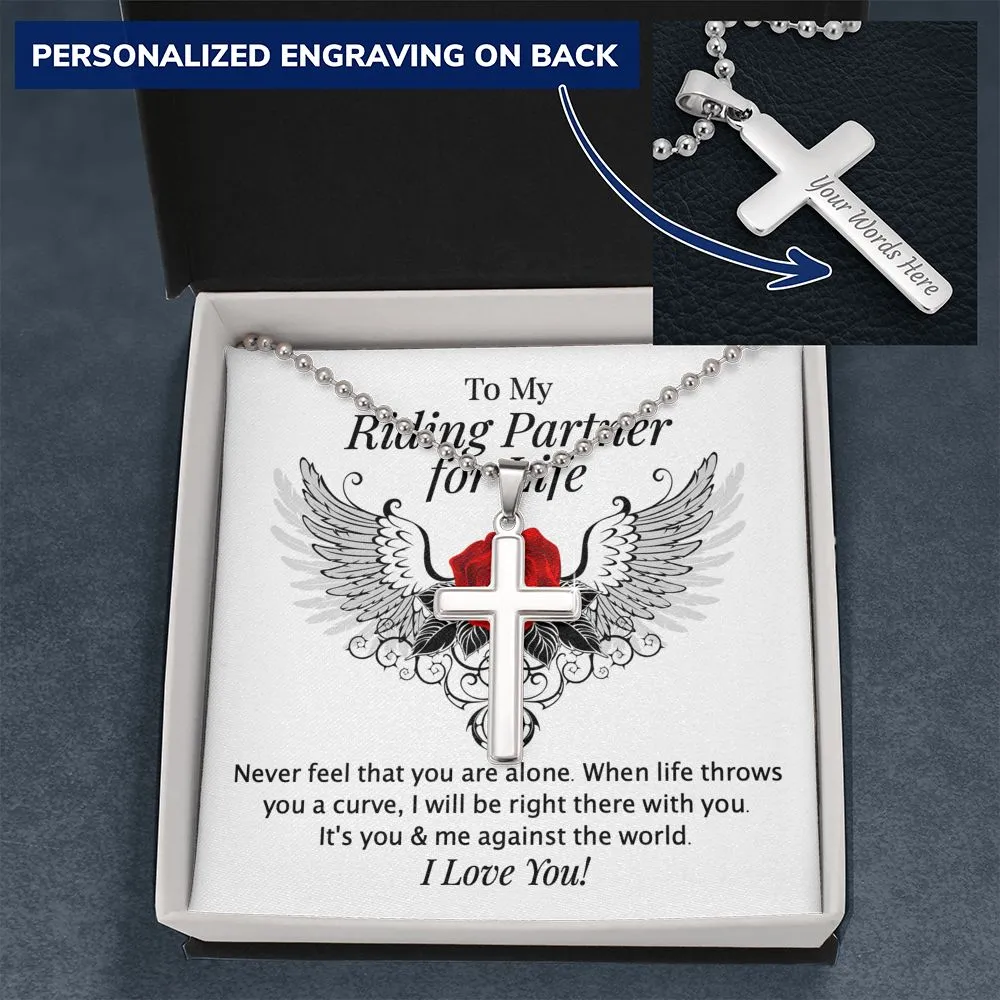 Riding Partner for Life Engraved Cross Necklace