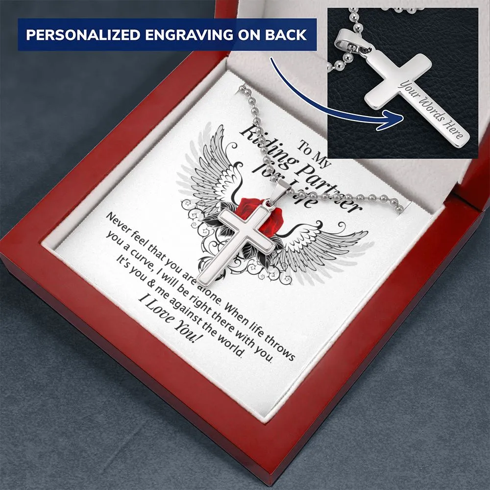 Riding Partner for Life Engraved Cross Necklace
