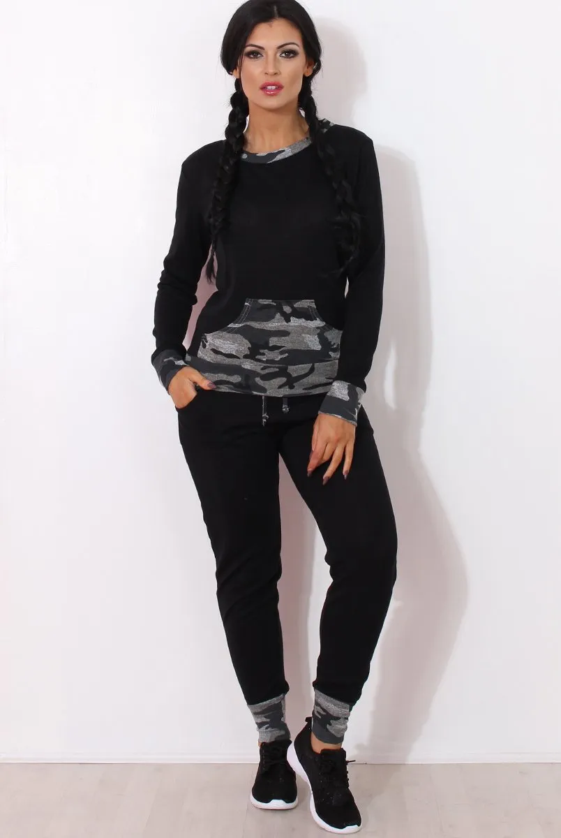 Rihan Black Camouflage Loungewear Set