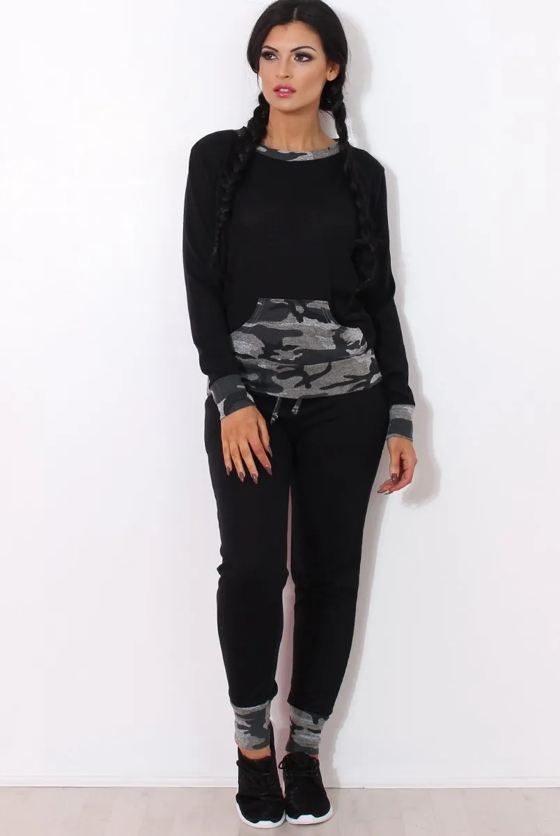 Rihan Black Camouflage Loungewear Set