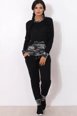 Rihan Black Camouflage Loungewear Set