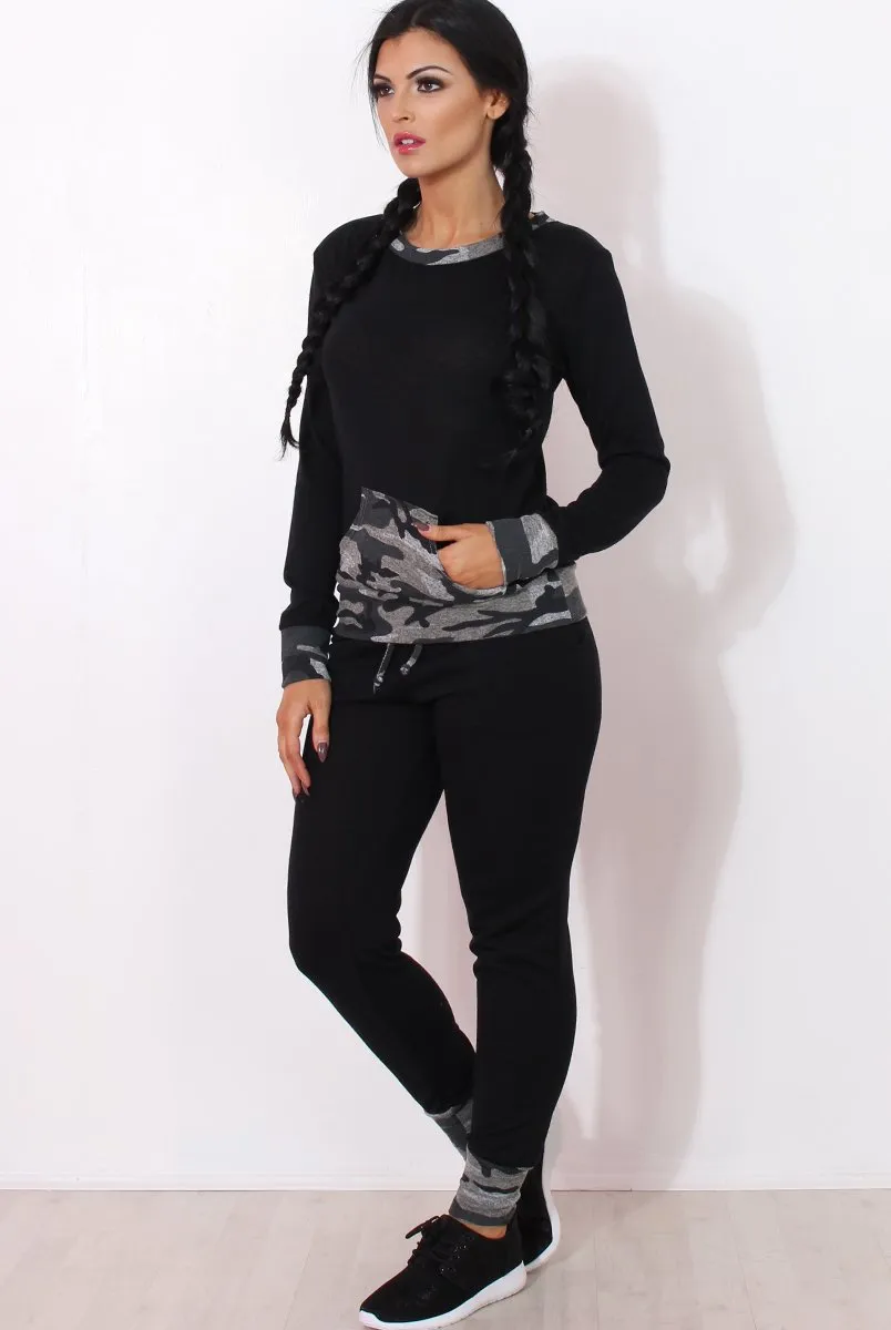 Rihan Black Camouflage Loungewear Set