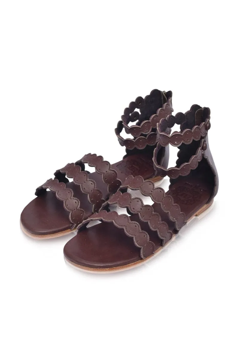 Rimini Boho Leather Sandals in Dark Brown