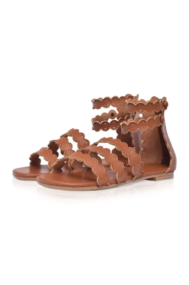 Rimini Boho Leather Sandals in Dark Brown
