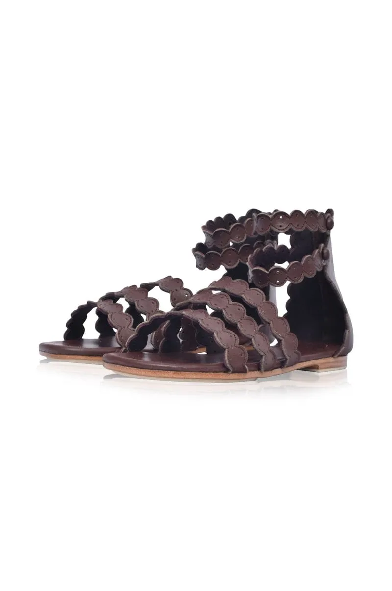 Rimini Boho Leather Sandals in Dark Brown