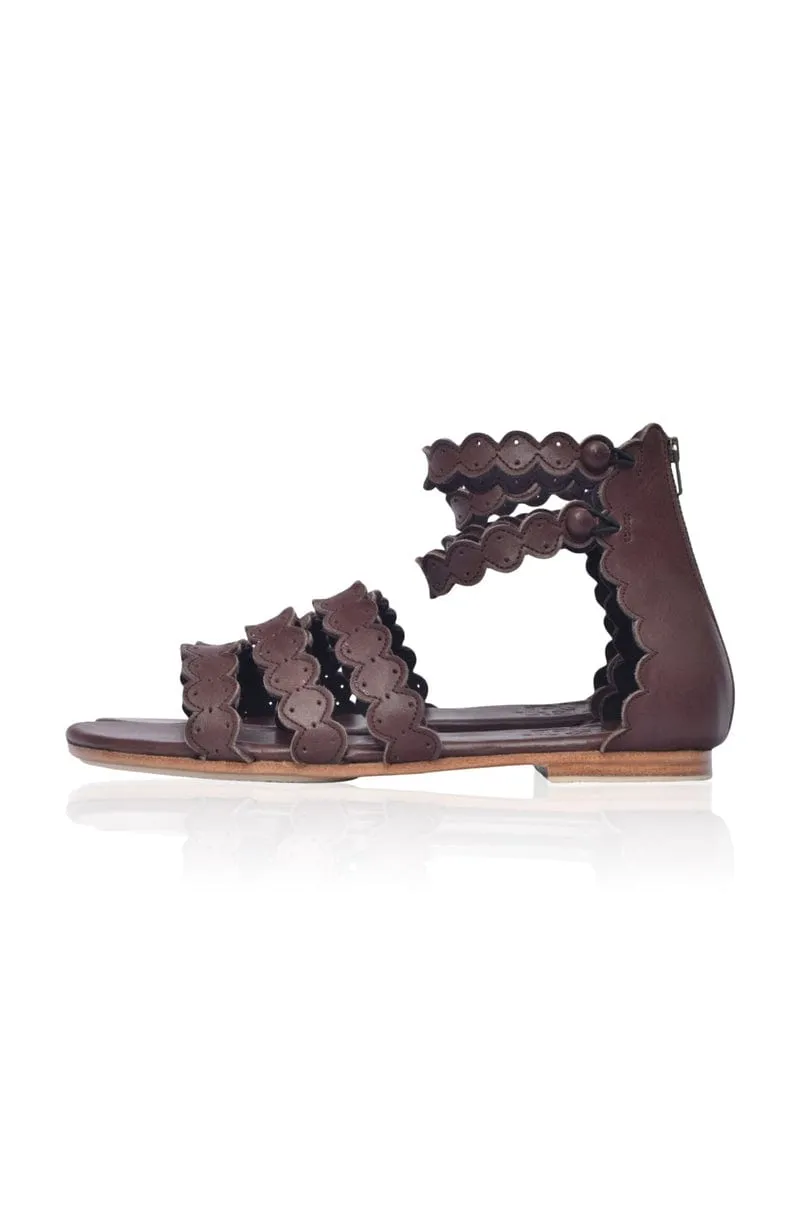 Rimini Boho Leather Sandals in Dark Brown
