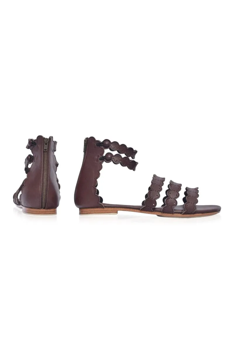 Rimini Boho Leather Sandals in Dark Brown