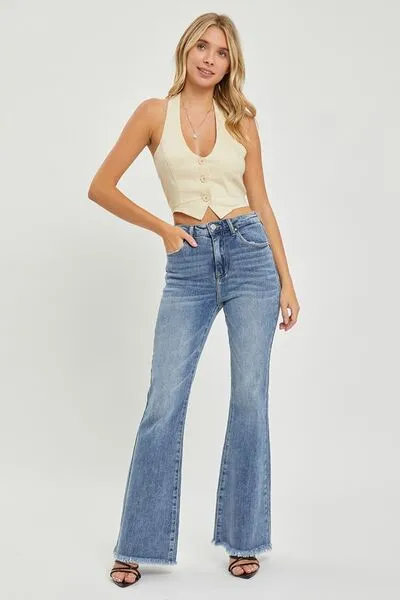 RISEN Full Size High Waist Raw Hem Flare Jeans ONLINE EXCLUSIVE