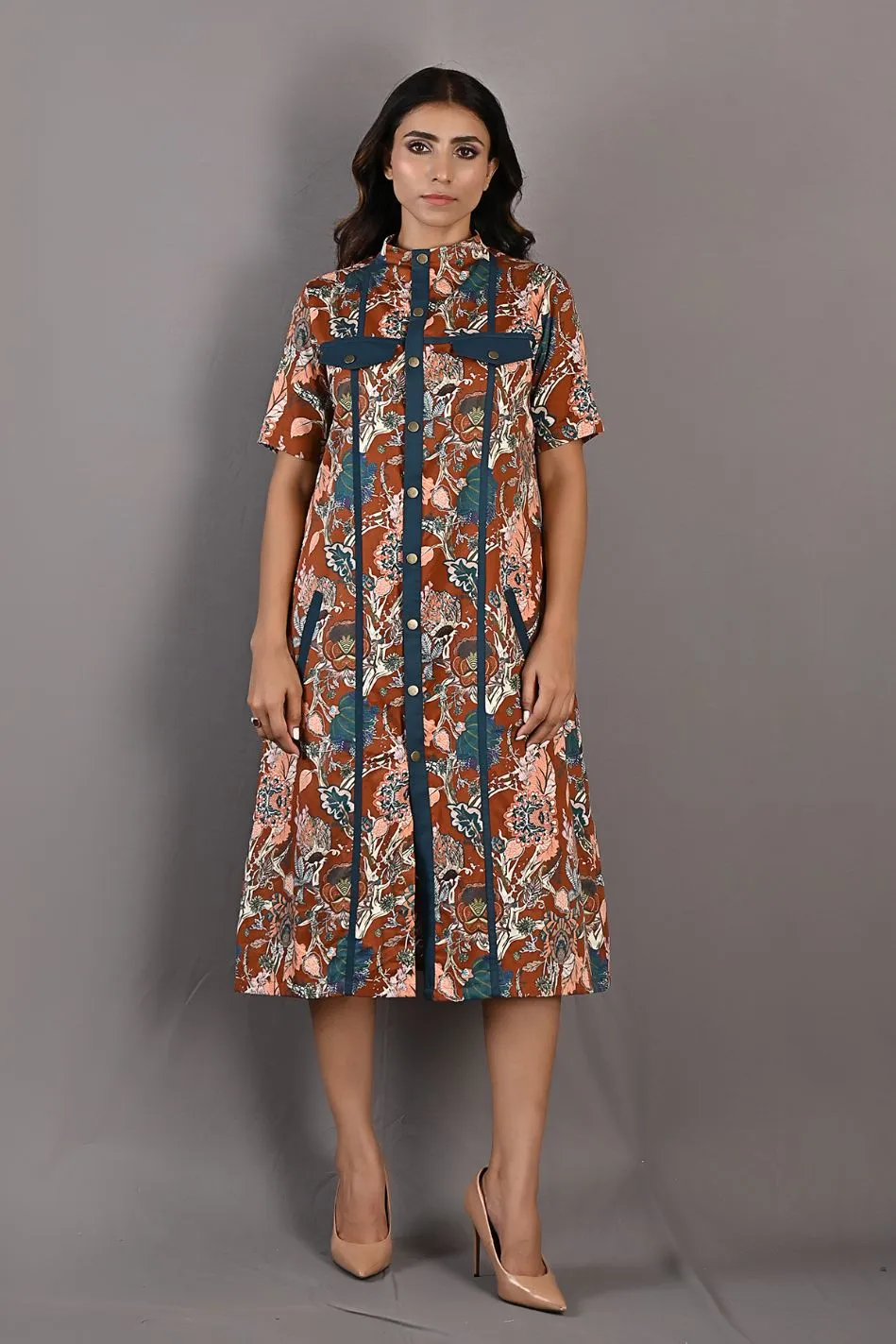 Roisin- Maroon &  Multi Printed Shirt Dress