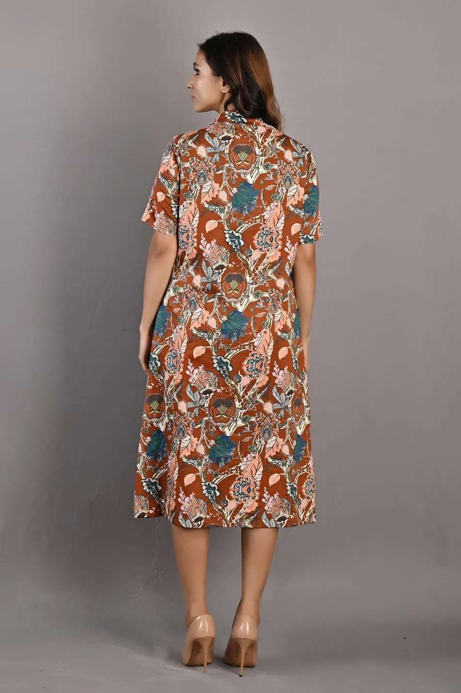 Roisin- Maroon &  Multi Printed Shirt Dress