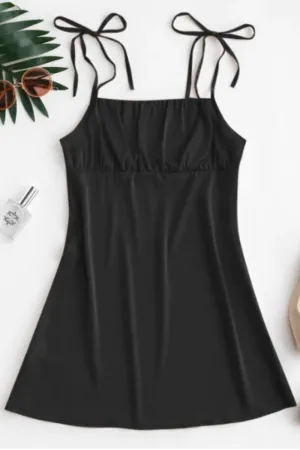 Rouched Tie Shoulder Mini Dress