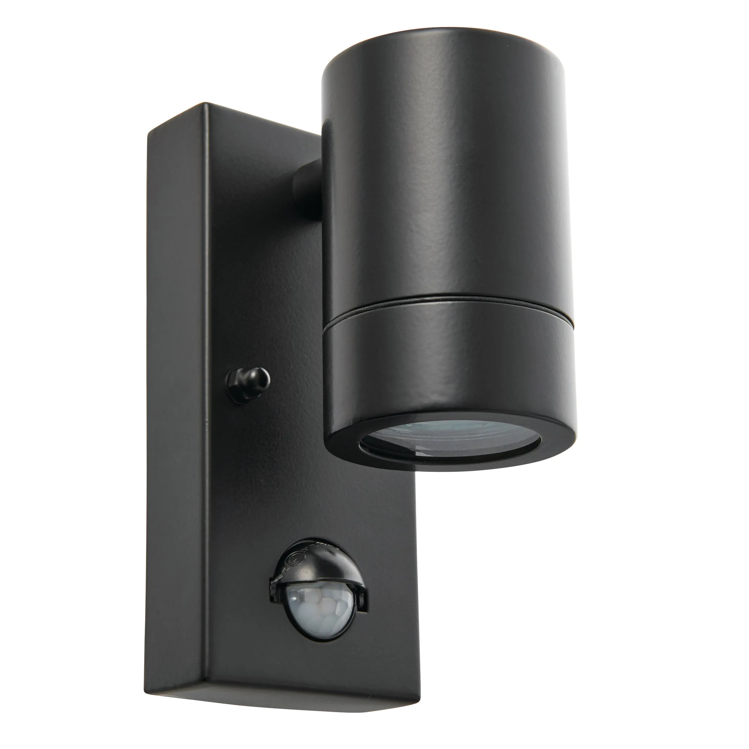 Saxby 75435 Palin PIR 1lt wall IP44 7W Matt black paint & clear glass 7W LED GU10 (Required)