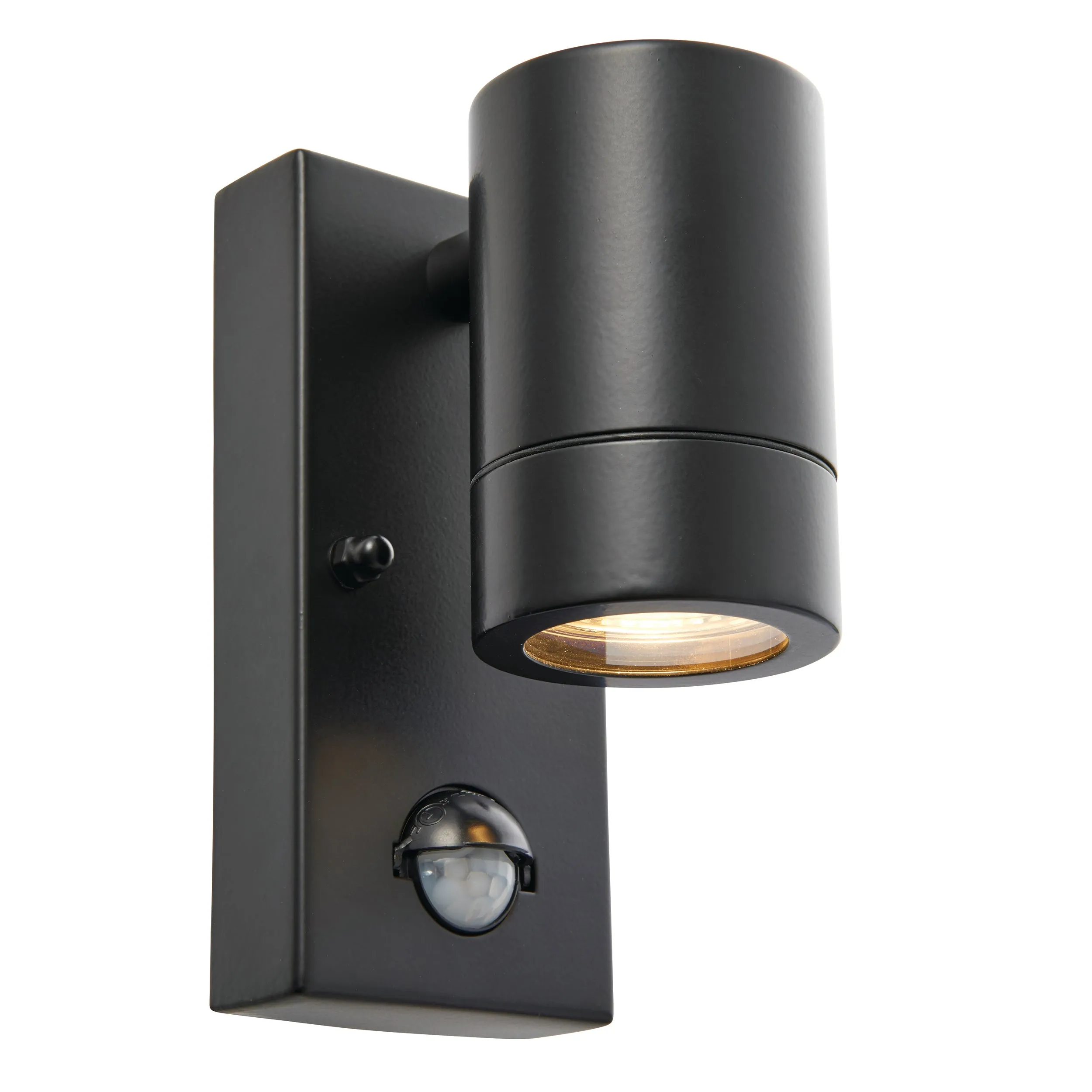 Saxby 75435 Palin PIR 1lt wall IP44 7W Matt black paint & clear glass 7W LED GU10 (Required)