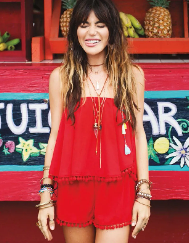Show Me Your Mumu Banjo Pom Pom Crop Top in Bonfire Crisp