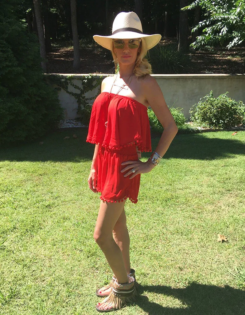 Show Me Your Mumu Banjo Pom Pom Crop Top in Bonfire Crisp