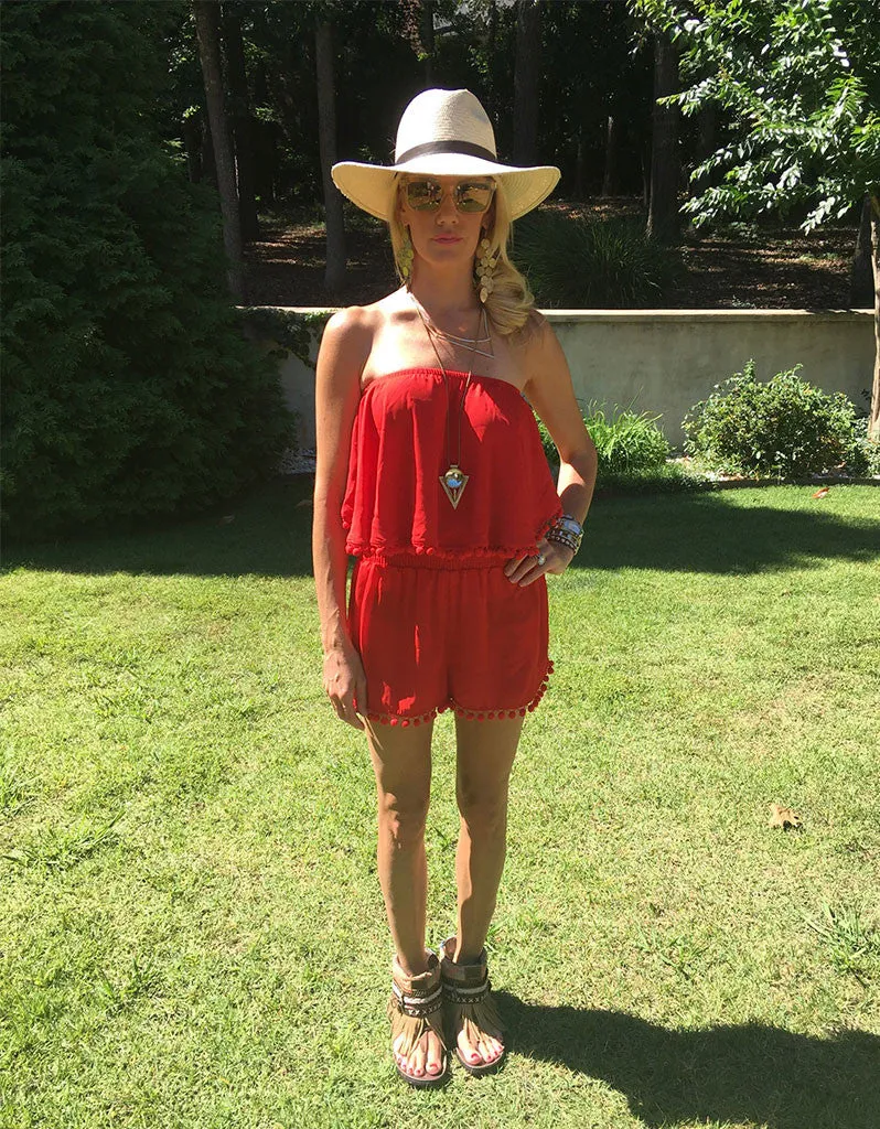 Show Me Your Mumu Banjo Pom Pom Crop Top in Bonfire Crisp