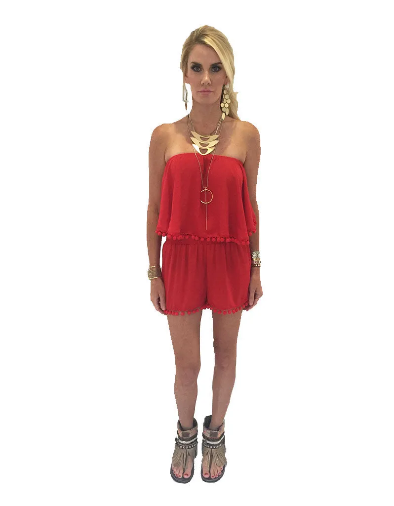 Show Me Your Mumu Banjo Pom Pom Crop Top in Bonfire Crisp