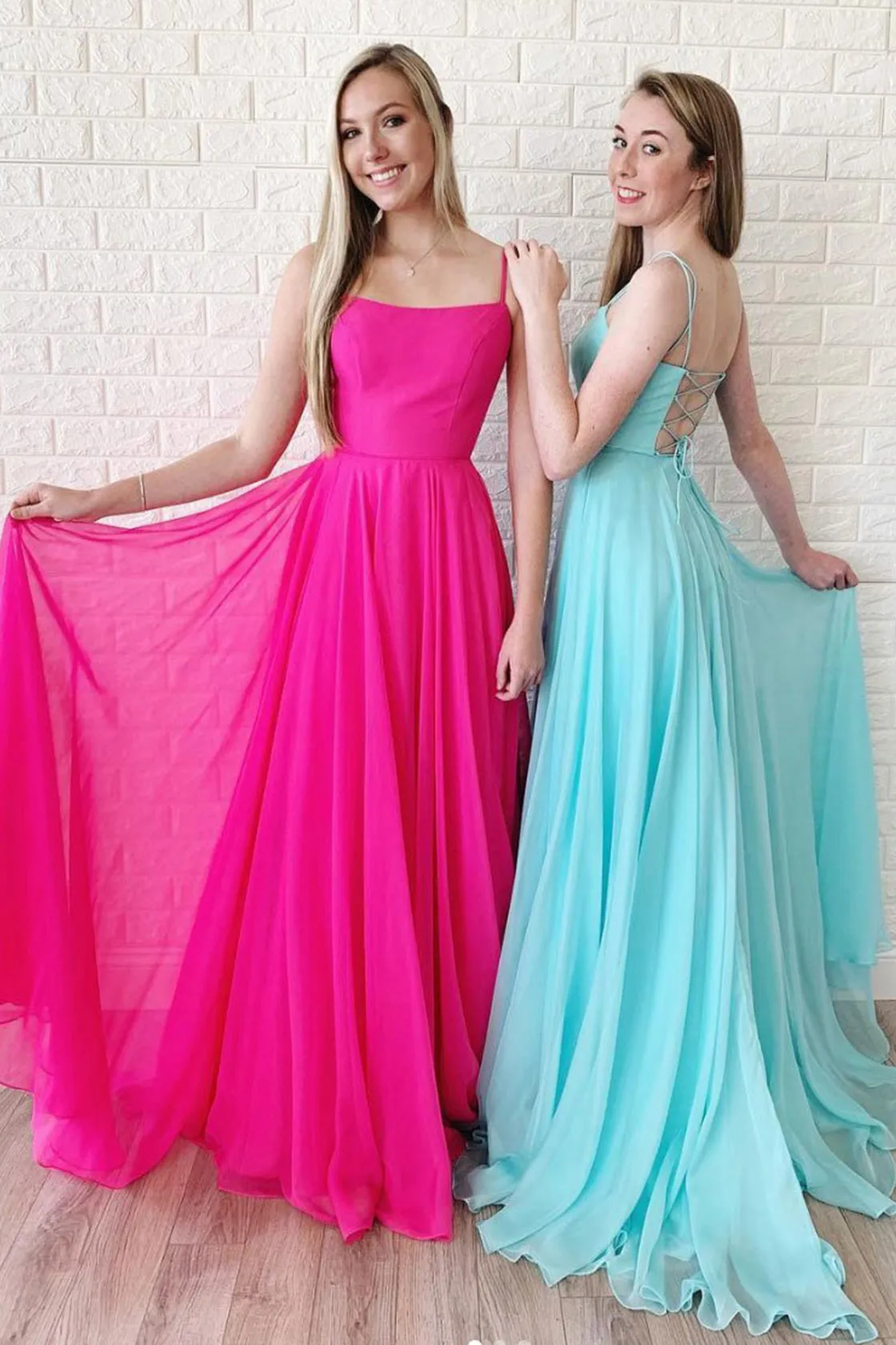 Simple A Line Long Square Neck Sleeveless Lace Up Open Back Prom Dress Evening Dress OHC420