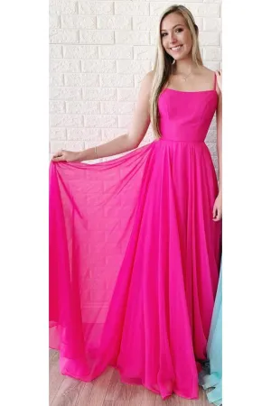 Simple A Line Long Square Neck Sleeveless Lace Up Open Back Prom Dress Evening Dress OHC420