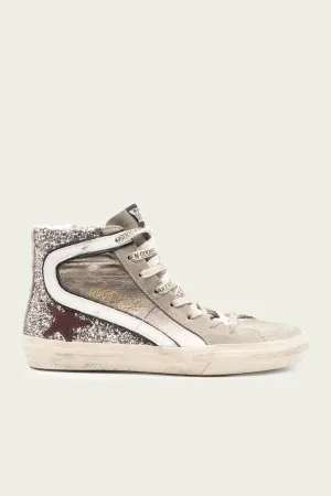 Slide Bronze and Silver Glitter Leather Sneaker
