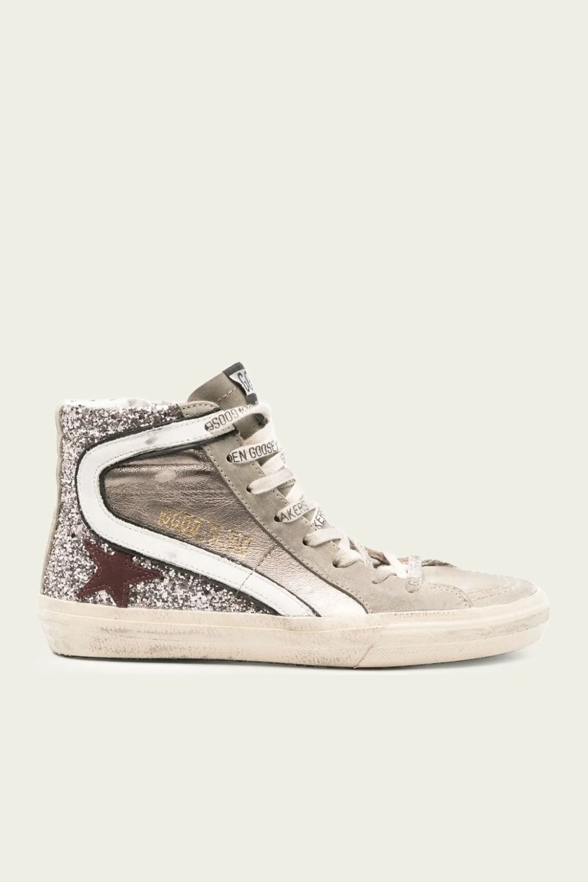 Slide Bronze and Silver Glitter Leather Sneaker