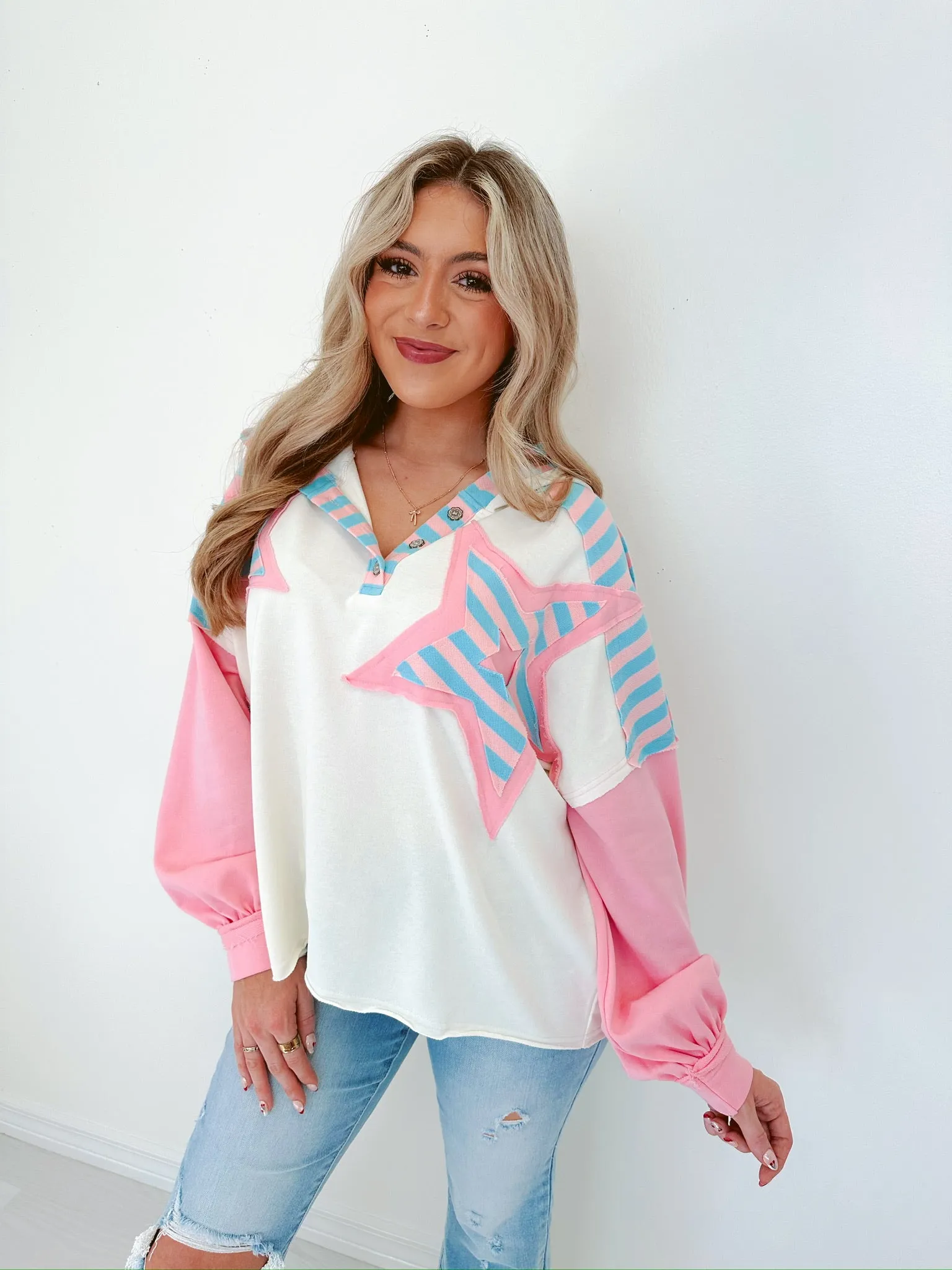 Stars N Stripes Pink Colorblock Hoodie