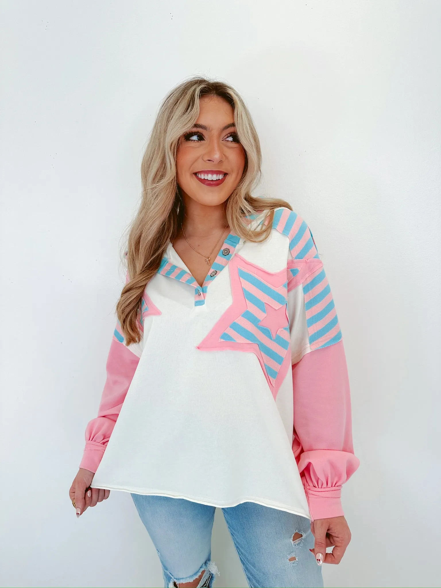 Stars N Stripes Pink Colorblock Hoodie