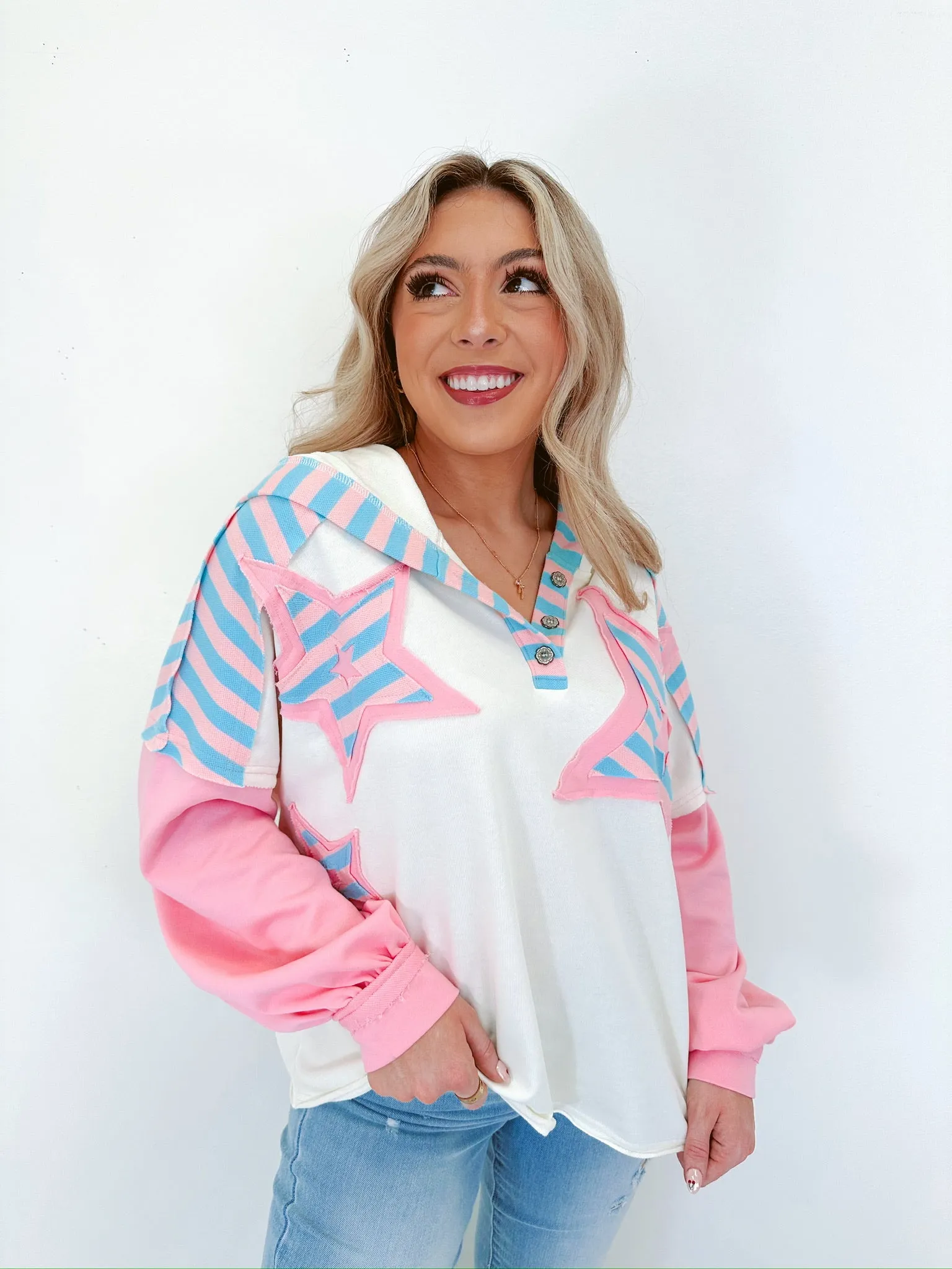 Stars N Stripes Pink Colorblock Hoodie