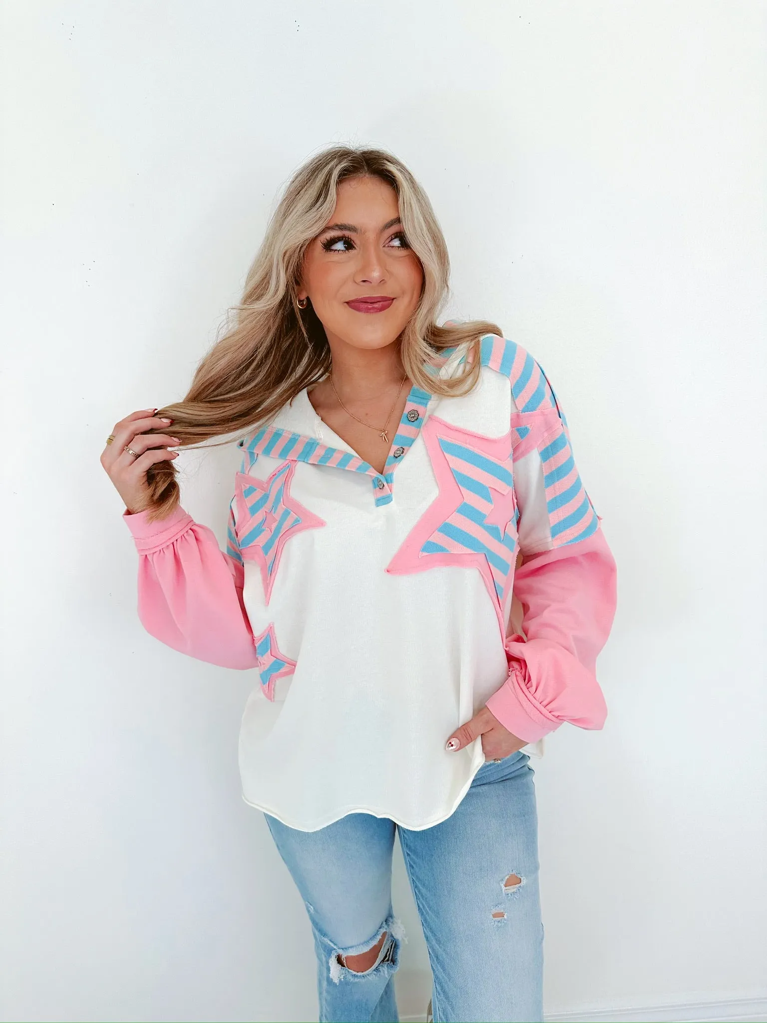 Stars N Stripes Pink Colorblock Hoodie