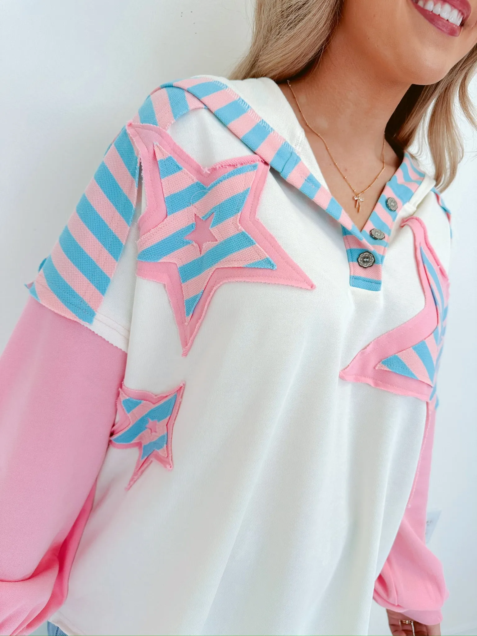Stars N Stripes Pink Colorblock Hoodie